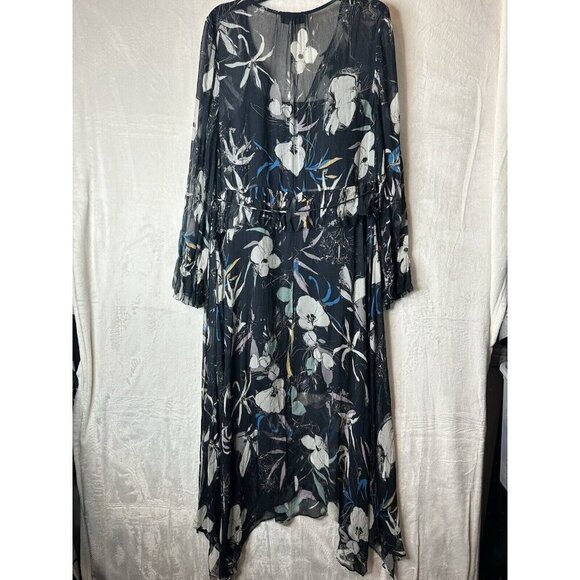 Reiss Dress Sz 12 Navy Floral Carina Spring Whimsigoth Maxi w/ High Front Slit - Picture 14 of 16